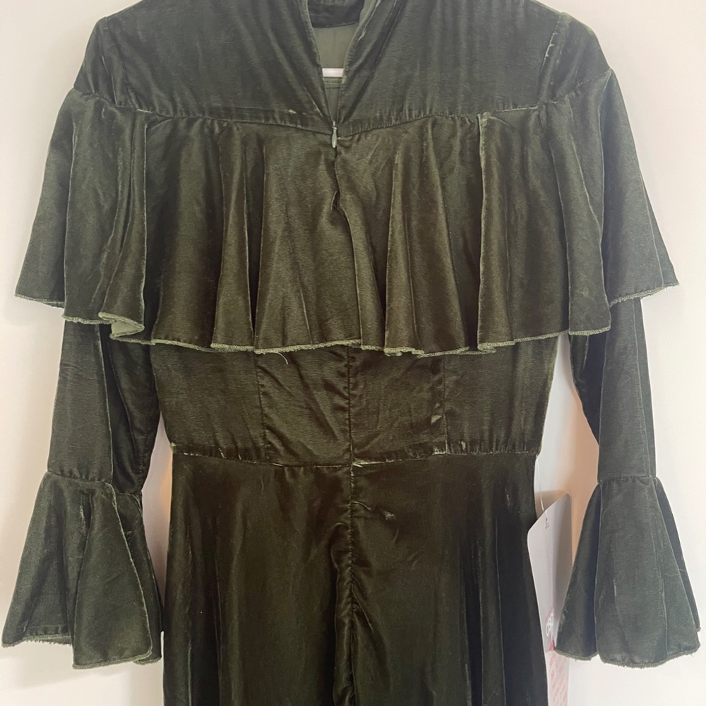 ASOS Trumpet Sleeve Velvet Midi Dress Green - Picture 9 of 10